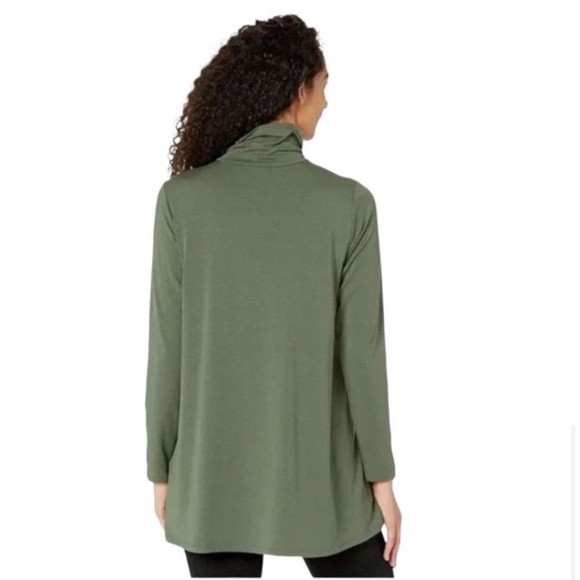 Eileen Fisher Fine Stretch Knit Jersey Scrunch Mock Neck Long Sleeve Tunic M - Picture 2 of 7